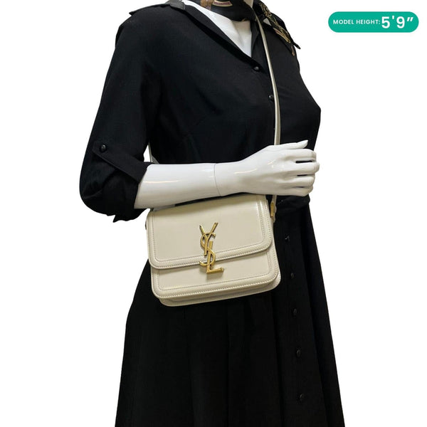 YVES SAINT LAURENT Solferino Small Calfskin Leather Shoulder Bag Off White