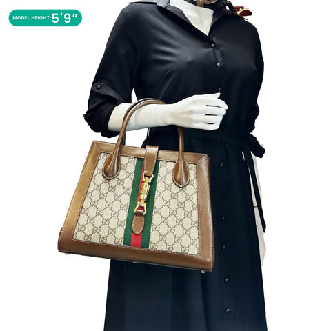 GUCCI Jackie 1961 Medium Web GG Supreme Canvas Tote Bag Beige 649016