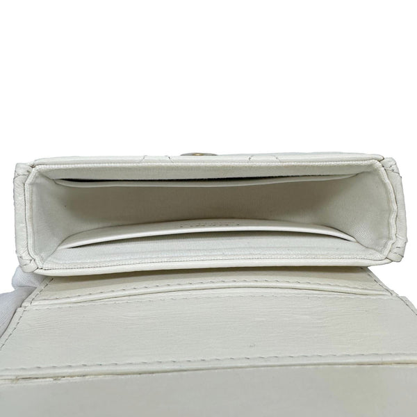 CHANEL Aged Quilted Calfskin Leather Top Handle Clutch With Chain White