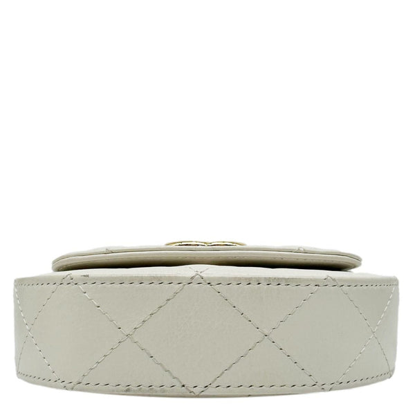 CHANEL Aged Quilted Calfskin Leather Top Handle Clutch With Chain White