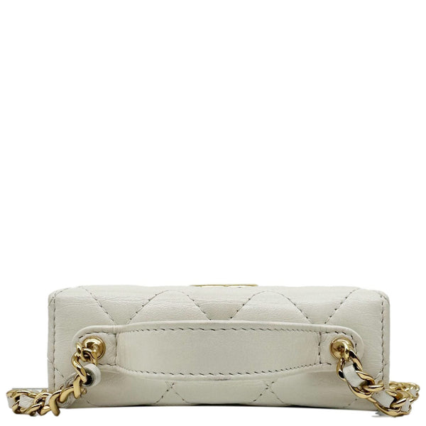 CHANEL Aged Quilted Calfskin Leather Top Handle Clutch With Chain White