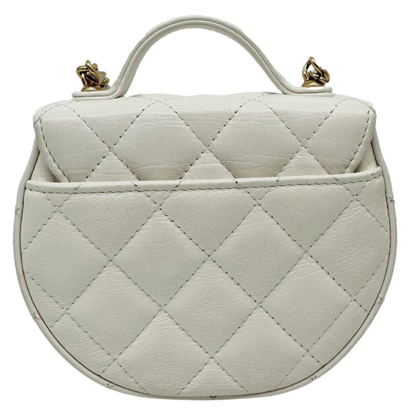 CHANEL Aged Quilted Calfskin Leather Top Handle Clutch With Chain White
