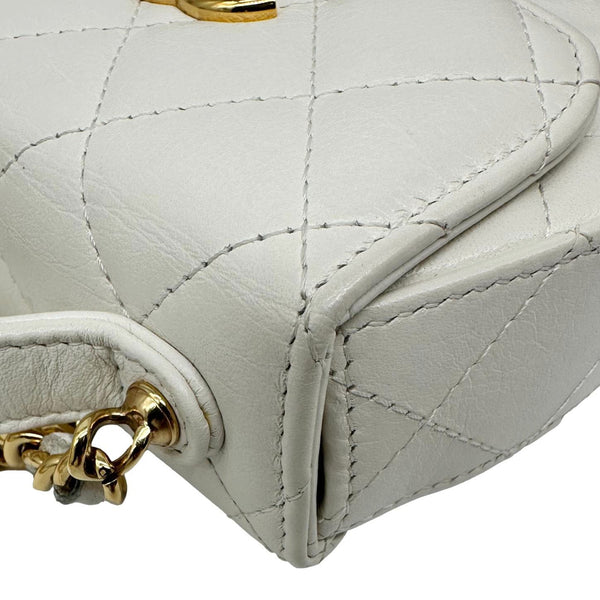 CHANEL Aged Quilted Calfskin Leather Top Handle Clutch With Chain White