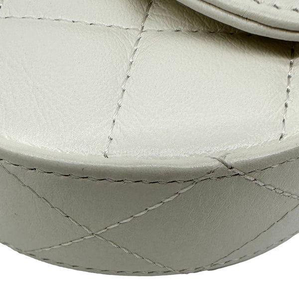 CHANEL Aged Quilted Calfskin Leather Top Handle Clutch With Chain White