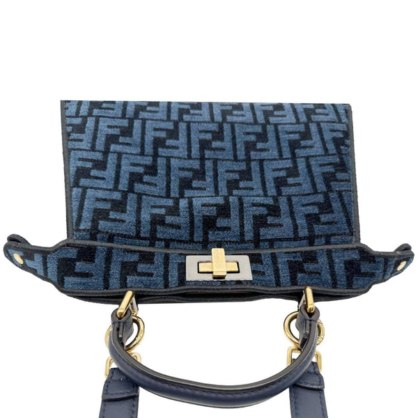 FENDI Peekaboo I SEE U Small Chenille FF Vitello Seta Satchel Bag Blue
