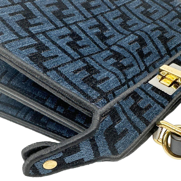 FENDI Peekaboo I SEE U Small Chenille FF Vitello Seta Satchel Bag Blue