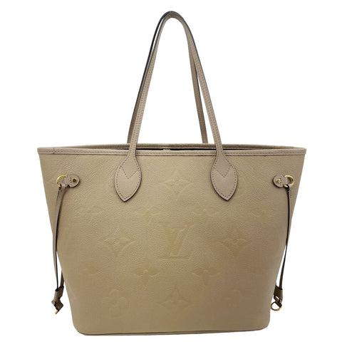 LOUIS VUITTON Neverfull MM Empreinte Leather Tote Shoulder Bag Beige