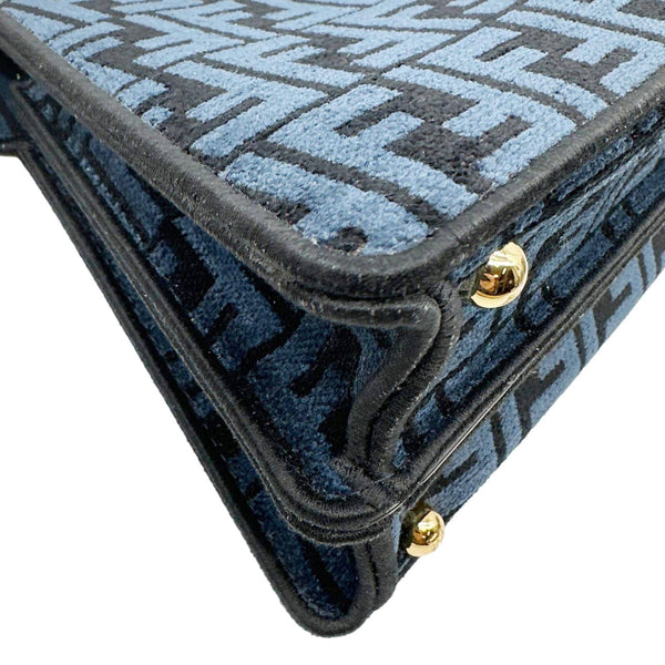 FENDI Peekaboo I SEE U Small Chenille FF Vitello Seta Satchel Bag Blue