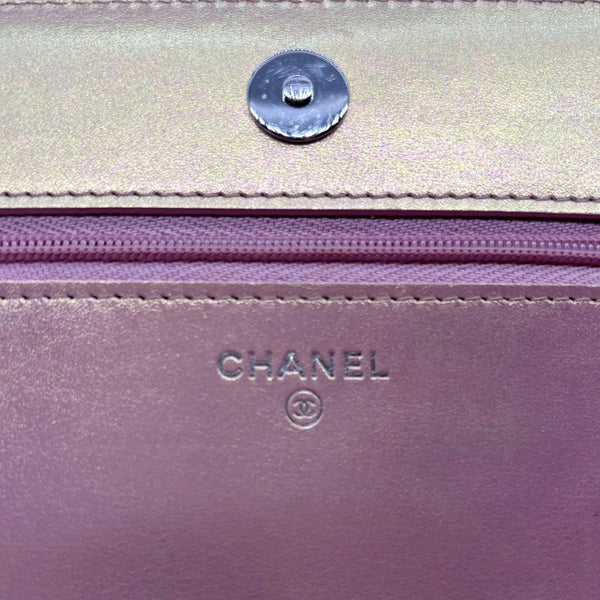 CHANEL Iridescent Quilted Calfskin Leather Wallet On Chain Pink