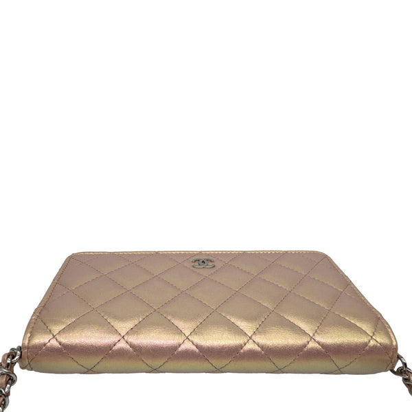 CHANEL Iridescent Quilted Calfskin Leather Wallet On Chain Pink