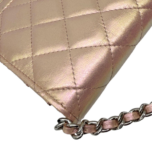 CHANEL Iridescent Quilted Calfskin Leather Wallet On Chain Pink