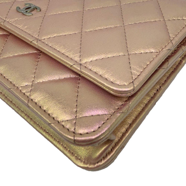 CHANEL Iridescent Quilted Calfskin Leather Wallet On Chain Pink