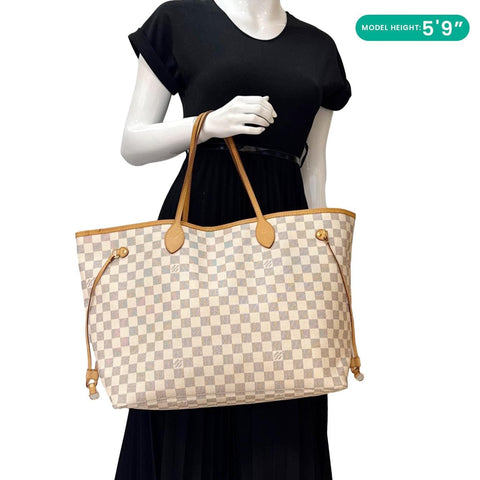 Louis Vuitton Neverfull GM White Damier Azur Tote Bag - Model Holding