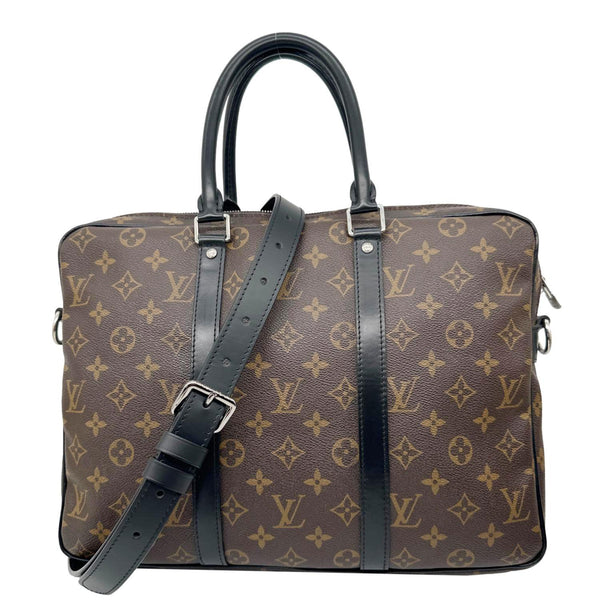 LOUIS VUITTON Porte Documents Voyage Monogram Macassar Canvas Briefcase Bag Brown