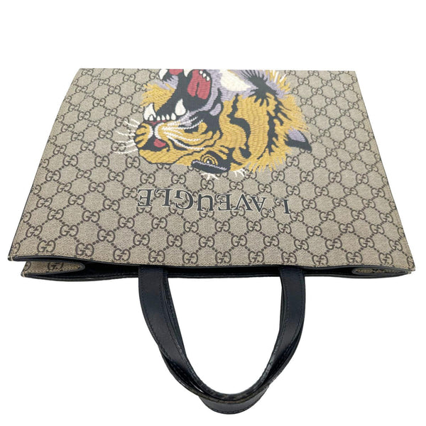 GUCCI L’Aveugle Par Amour Tiger Print GG Supreme Canvas Vertical Tote Bag Beige 450950