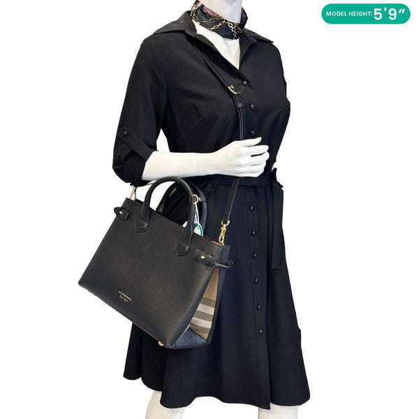 BURBERRY Banner Medium Calfskin House Check Crossbody Bag Black