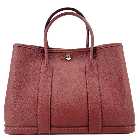 HERMES Garden Party 30 TPM Leather Tote Bag Maroon