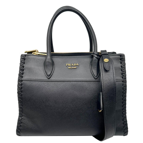 PRADA Paradigme Saffiano City Leather Tote Shoulder Bag Black
