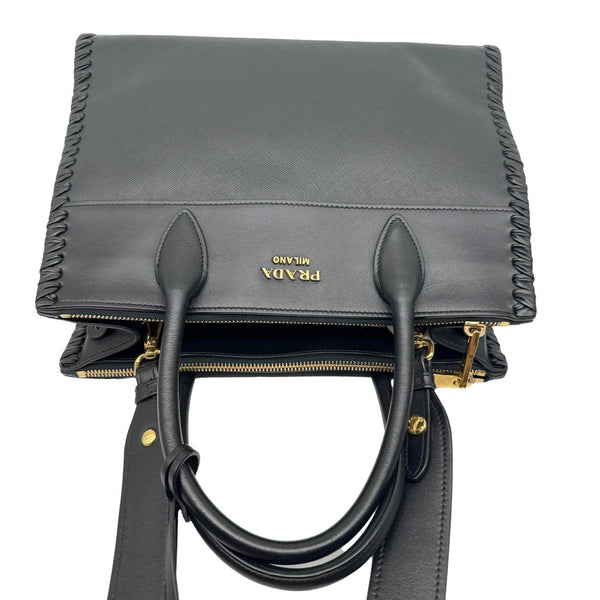 PRADA Paradigme Saffiano City Leather Tote Shoulder Bag Black