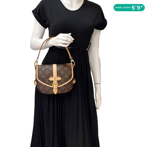 Louis Vuitton Saumur BB Brown Monogram Canvas Shoulder Bag - Model Holding