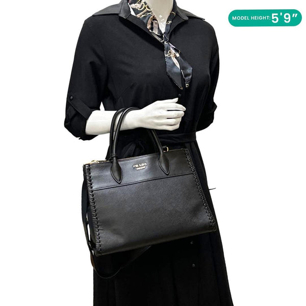 PRADA Paradigme Saffiano City Leather Tote Shoulder Bag Black