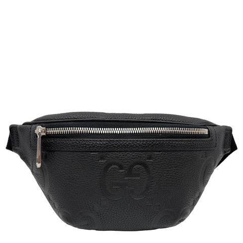 GUCCI Small GG Jumbo  Embossed Leather Belt Bag Black 658582