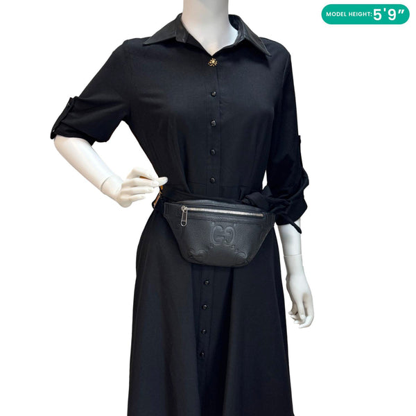 GUCCI Small GG Jumbo  Embossed Leather Belt Bag Black 658582