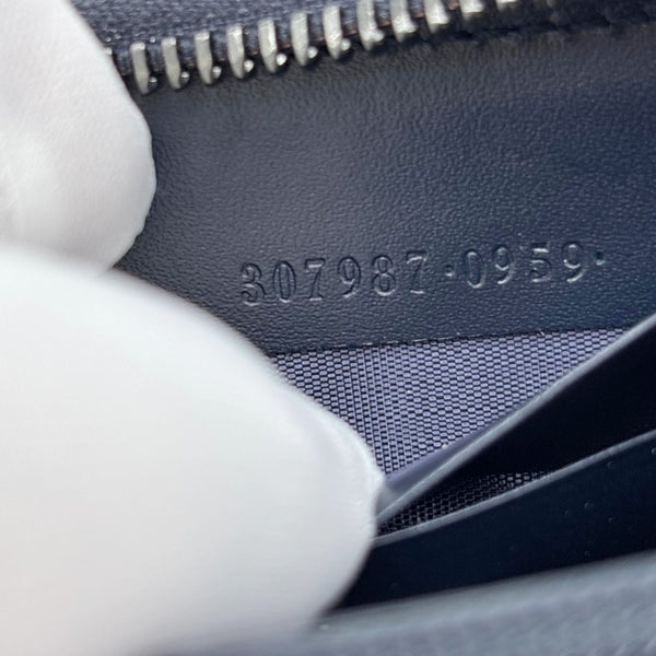 GUCCI GG Leather Zip Around Wallet Navy Blue 307987