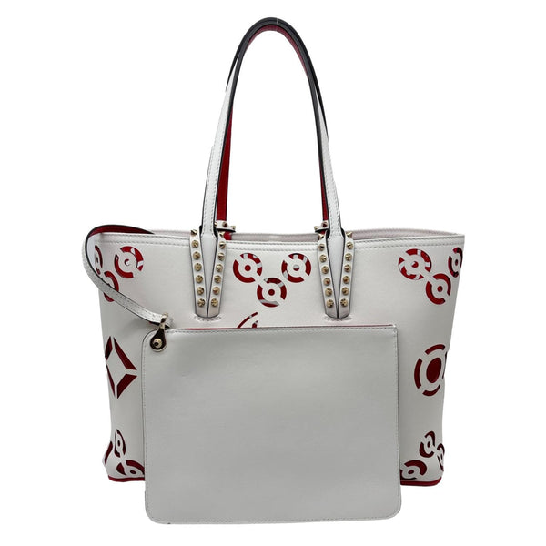 CHRISTIAN LOUBOUTIN Cabarock Spikes Loubinthesky Calfskin Leather Tote Bag White