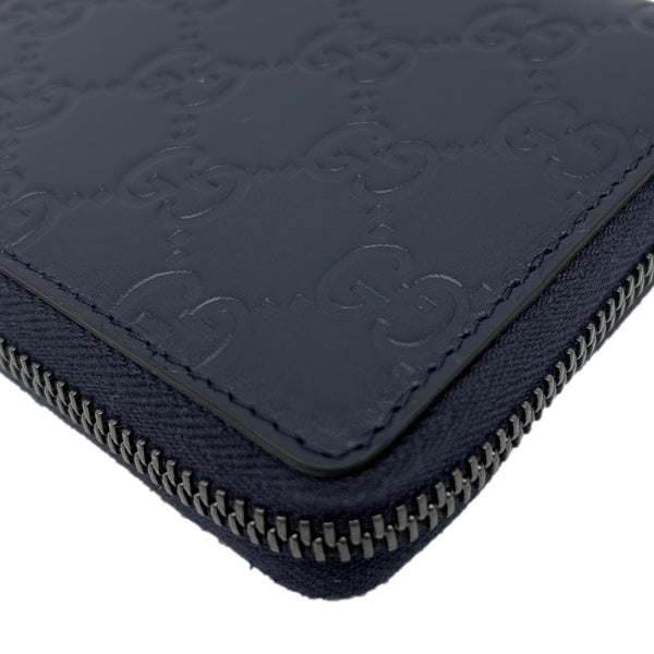 GUCCI GG Leather Zip Around Wallet Navy Blue 307987