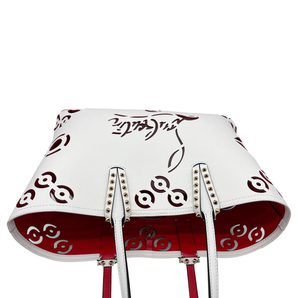 CHRISTIAN LOUBOUTIN Cabarock Spikes Loubinthesky Calfskin Leather Tote Bag White