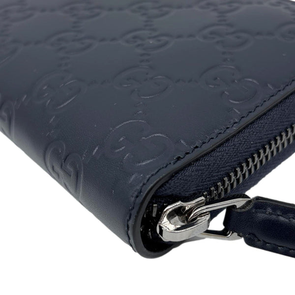 GUCCI GG Leather Zip Around Wallet Navy Blue 307987