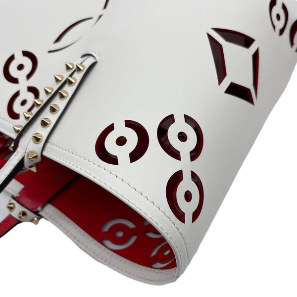 CHRISTIAN LOUBOUTIN Cabarock Spikes Loubinthesky Calfskin Leather Tote Bag White