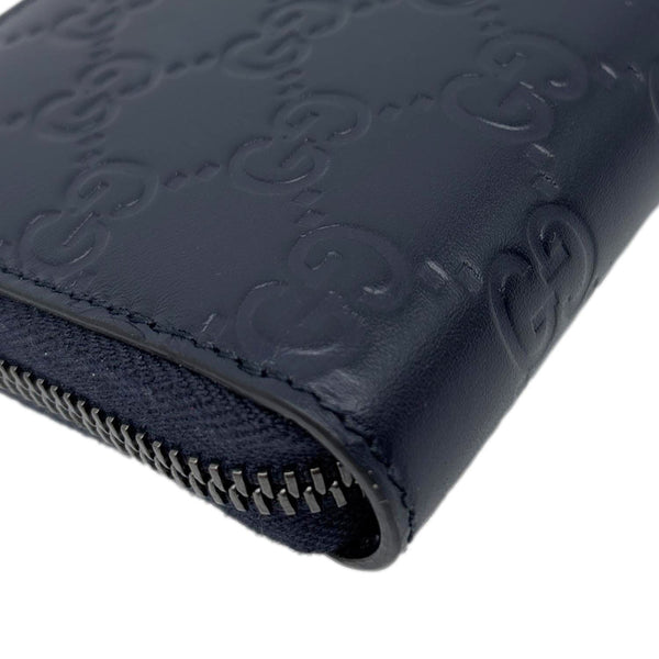 GUCCI GG Leather Zip Around Wallet Navy Blue 307987