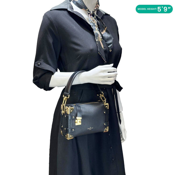 LOUIS VUITTON Side Trunk PM Grained Calf Leather Tote Bag Black