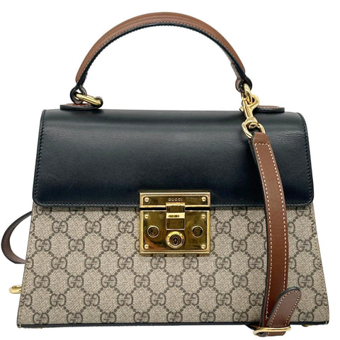 GUCCI Signature Padlock Small GG Supreme Monogram Top Handle Shoulder Bag Beige 453188