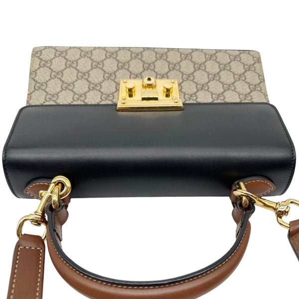 GUCCI Signature Padlock Small GG Supreme Monogram Top Handle Shoulder Bag Beige 453188
