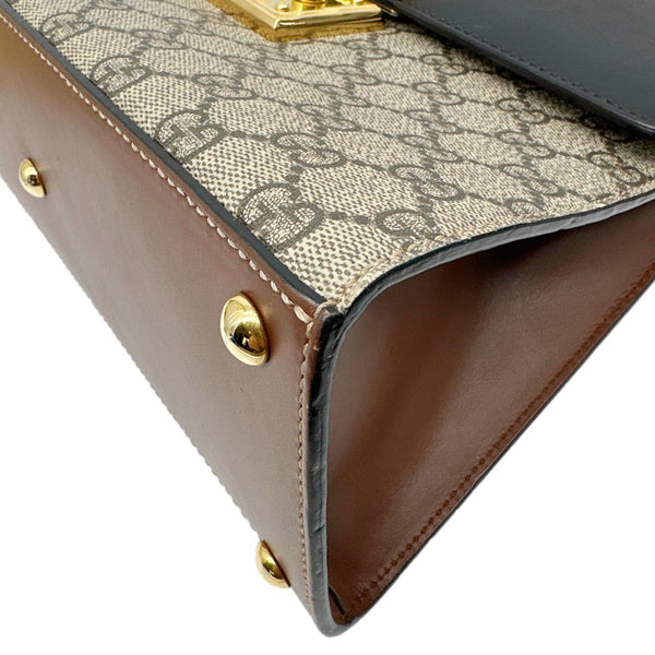 GUCCI Signature Padlock Small GG Supreme Monogram Top Handle Shoulder Bag Beige 453188