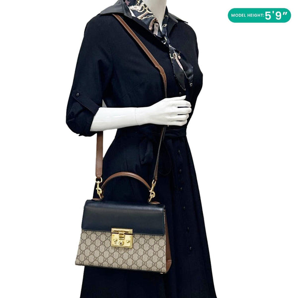 GUCCI Signature Padlock Small GG Supreme Monogram Top Handle Shoulder Bag Beige 453188