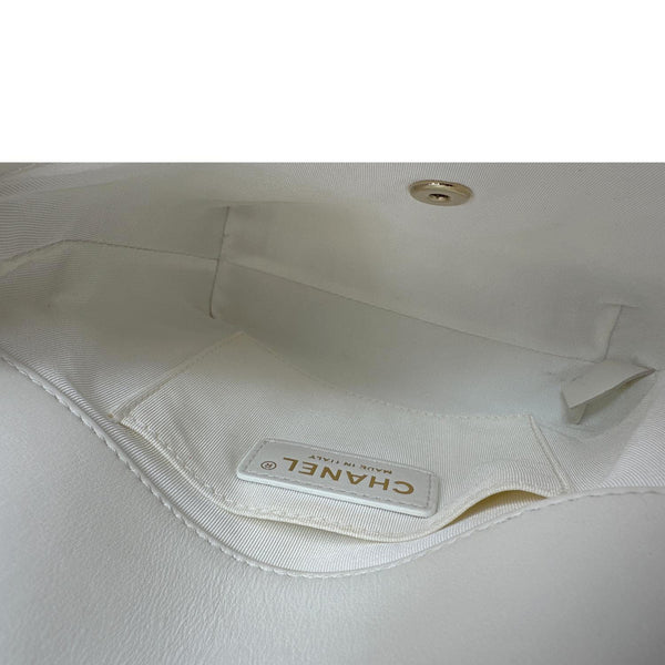 CHANEL Stitched Covered CC Flap Quilted Calfskin Leather Crossbody Bag White