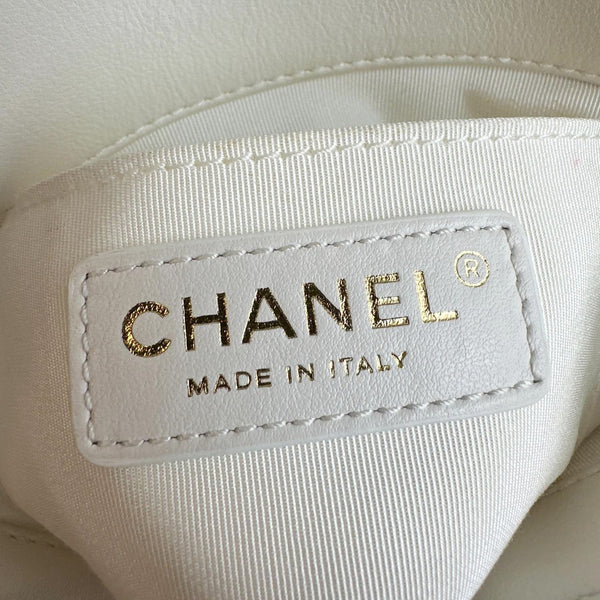 CHANEL Stitched Covered CC Flap Quilted Calfskin Leather Crossbody Bag White