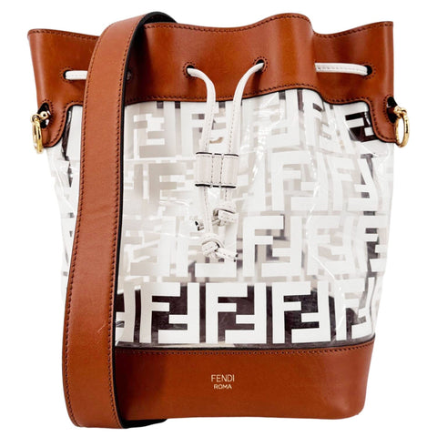 FENDI Mon Tresor TPU FF Vitello Aura F Drawstring Bucket Bag White