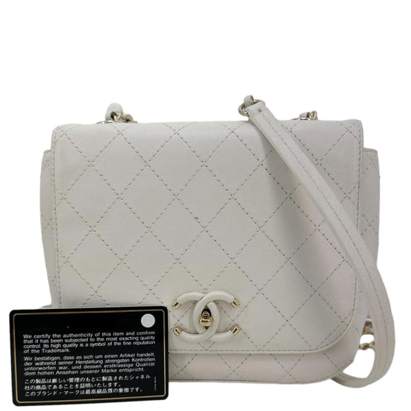 CHANEL Stitched Covered CC Flap Quilted Calfskin Leather Crossbody Bag White