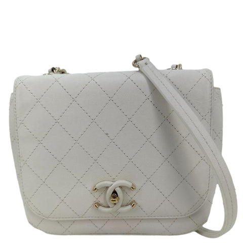 CHANEL Stitched Covered CC Flap Quilted Calfskin Leather Crossbody Bag White