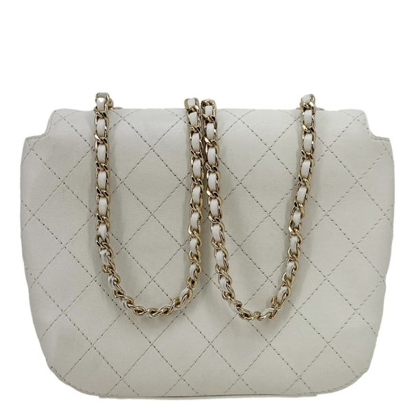 CHANEL Stitched Covered CC Flap Quilted Calfskin Leather Crossbody Bag White