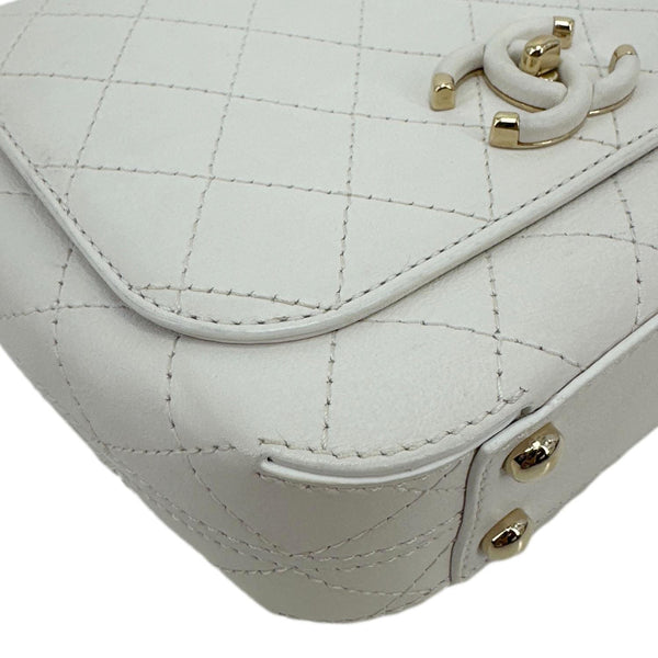 CHANEL Stitched Covered CC Flap Quilted Calfskin Leather Crossbody Bag White