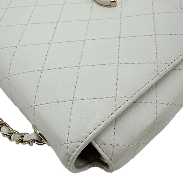 CHANEL Stitched Covered CC Flap Quilted Calfskin Leather Crossbody Bag White