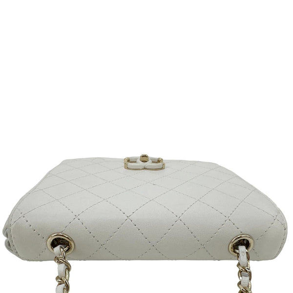 CHANEL Stitched Covered CC Flap Quilted Calfskin Leather Crossbody Bag White