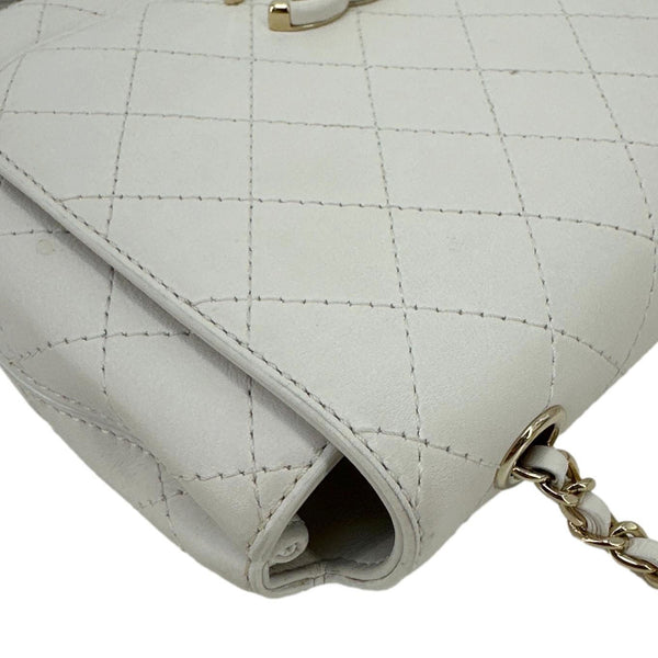 CHANEL Stitched Covered CC Flap Quilted Calfskin Leather Crossbody Bag White