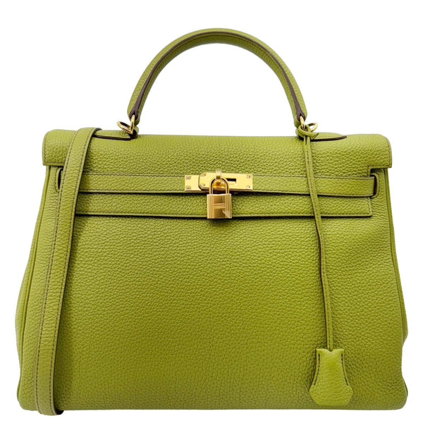 HERMES Kelly 35 Togo Leather Satchel Shoulder Bag Vert Anis